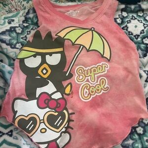 Hello Kitty Pink Graphic Tank Top with Badtz-Maru Umbrella Print